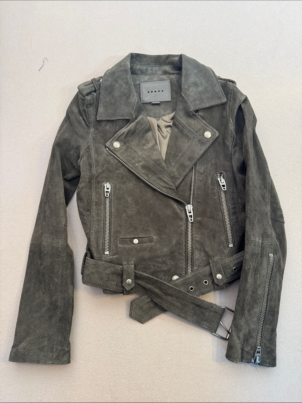[Blank NYC] Suede Moto Jacket, French Grey. From TV series Wardrobe